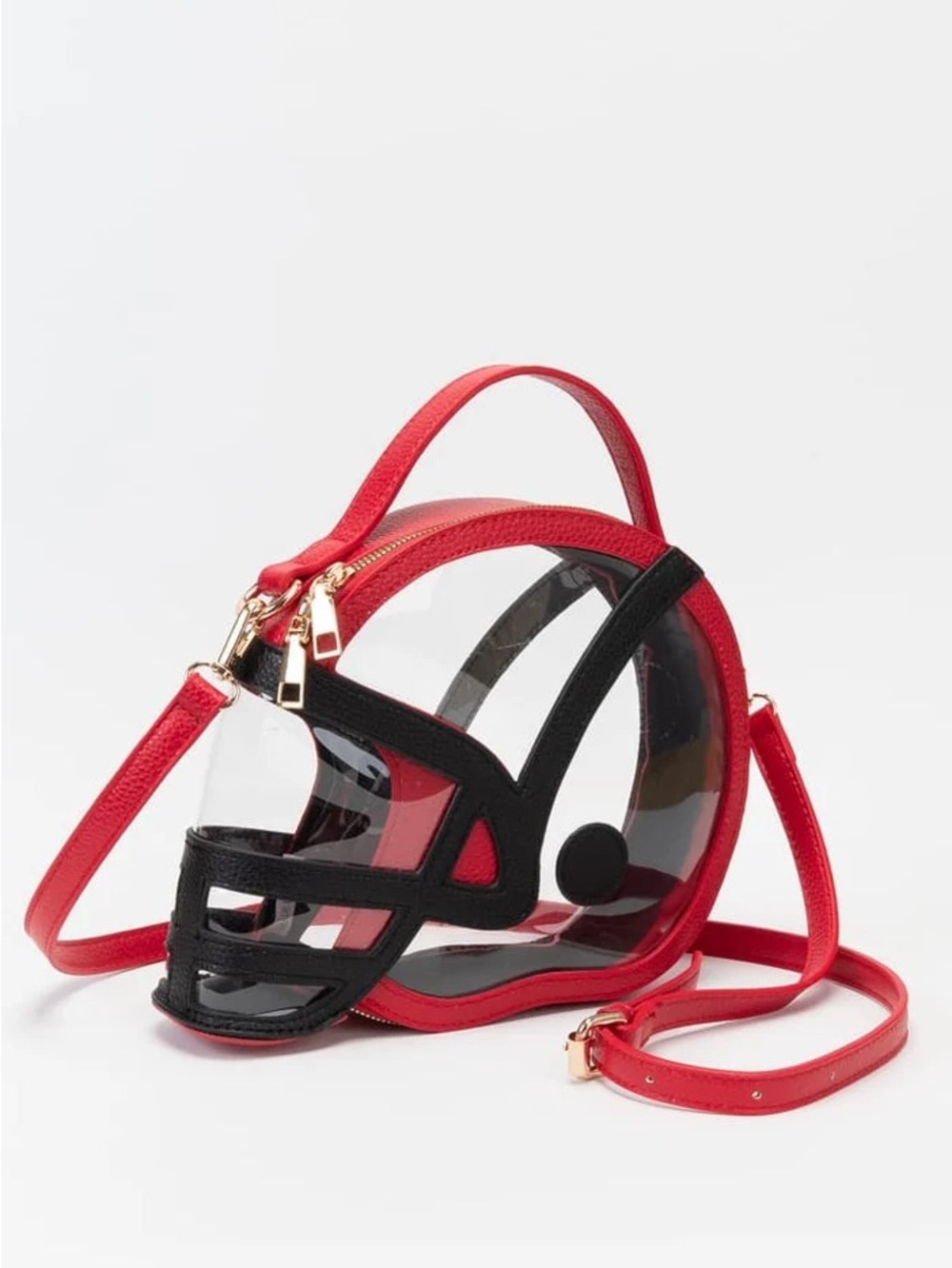 Red and Black Clear Helmet-Shaped Crossbody Bag